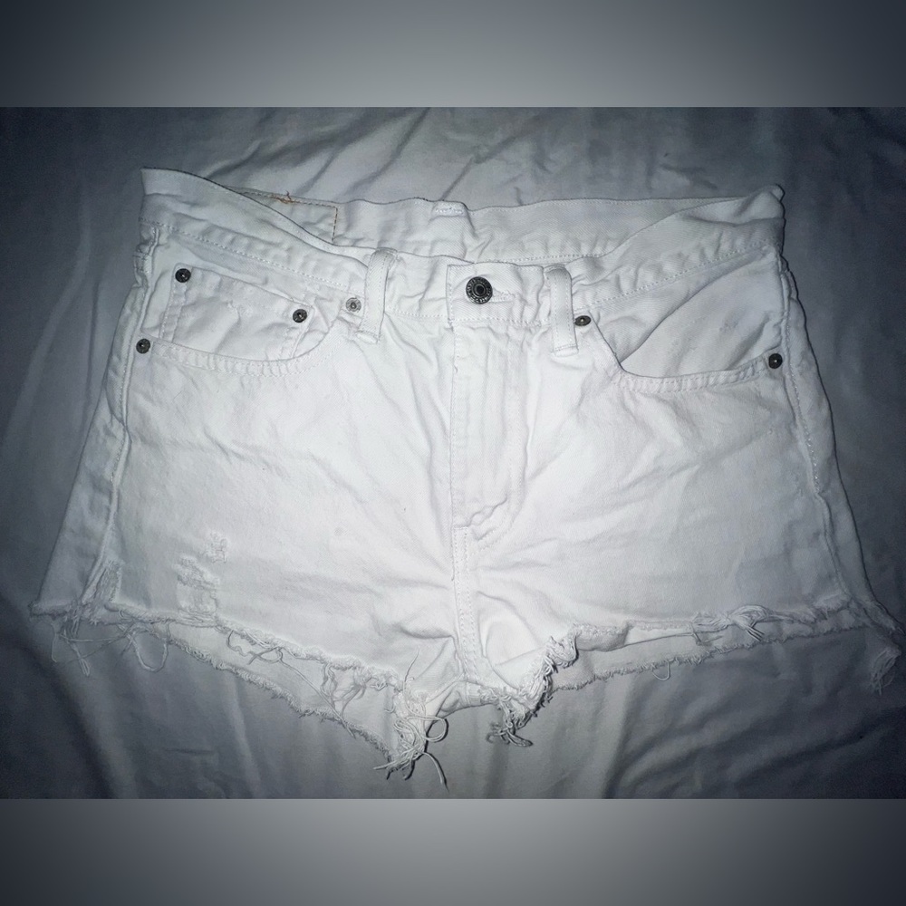 Levi’s 511 Frayed Mid-Rise White Denim Shorts